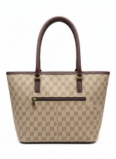 Designer Monogram Tote Bag with Brown Leather Trim